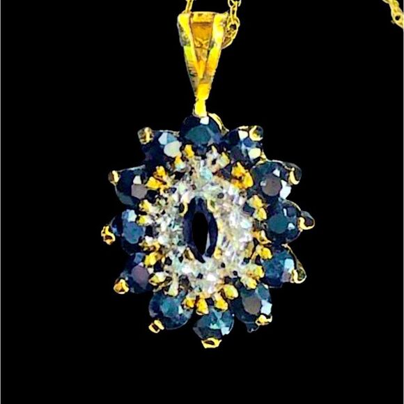 Sapphire and Diamond Vermeil Pendant & 14kt Yellow Gold Spring Clasp Necklace - Picture 15 of 16
